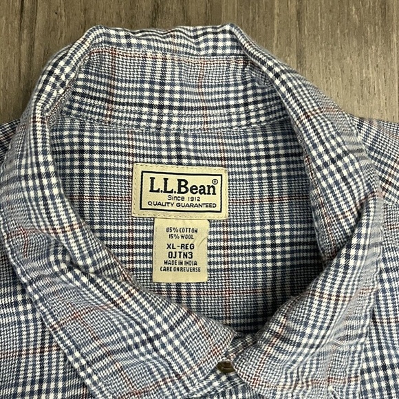 LL Bean Shirt Mens XL Blue Plaid Flannel Button Up Outdoor Wool Blend - Picture 3 of 4